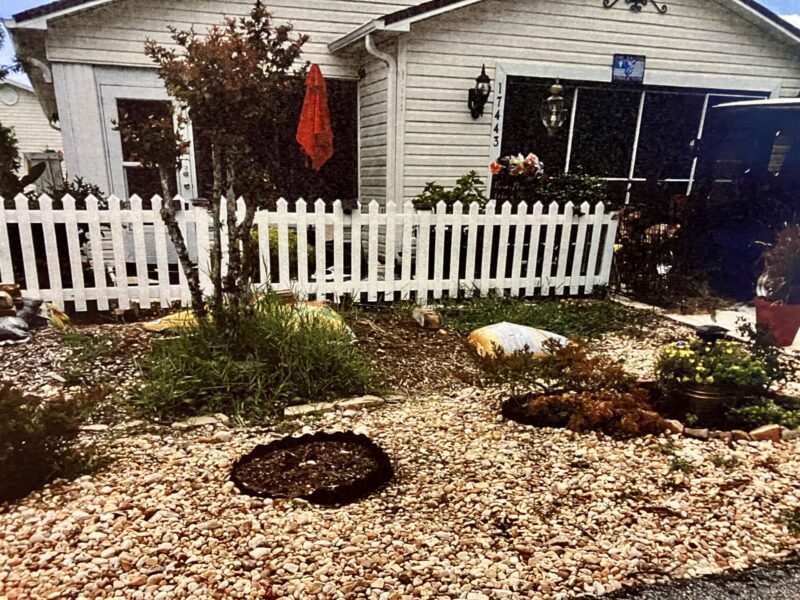 This patio villa at 17443 Newberry Court has stolen landscaping that will have to be removed
