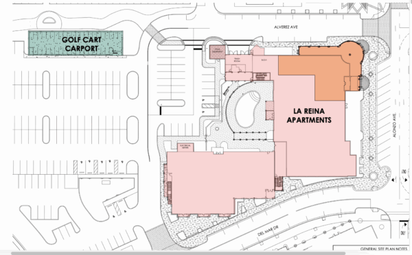 This shows the intended layout of the renovated La Reina Bulding. The orange area is for the restaurant