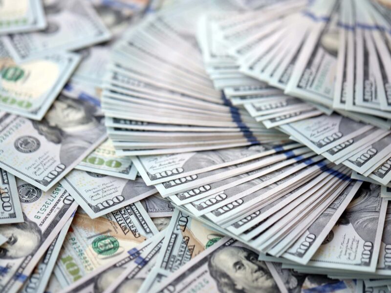 Pile of U.S. Currency, cash, money, 100 dollar bills