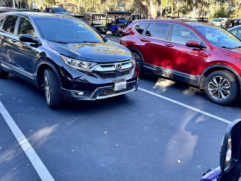 This driver from Washington employed an unusual parking style at Ednas on the Green.