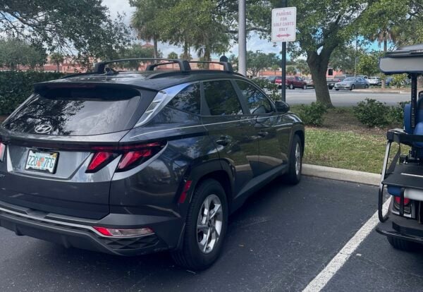 This automobile driver parked ina Golf Cart Parking spot at Denny s in The Villages This automobile driver parked ina Golf Cart Parking spot at Denny s in The Villages
