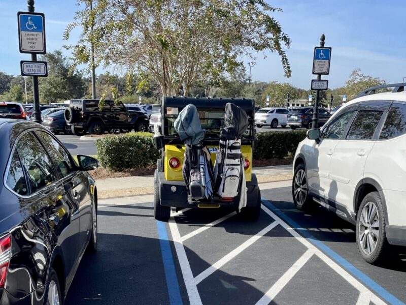 This golf cart was parked in a handicapped accommodation zone at the Advance Healthcare Center at Brownwood