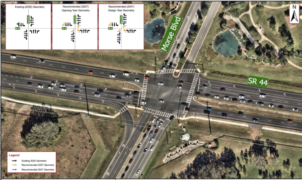 This graphic shows recommendation from Kimley Horn - Associates Inc. for State Road 44 and Morse Boulevard This graphic shows recommendation from Kimley Horn - Associates Inc. for State Road 44 and Morse Boulevard