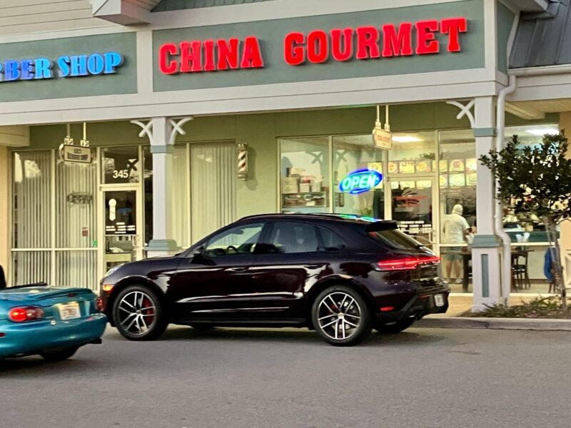 This vehicle was parked right in front of China Gourmet at Colony Plaza.