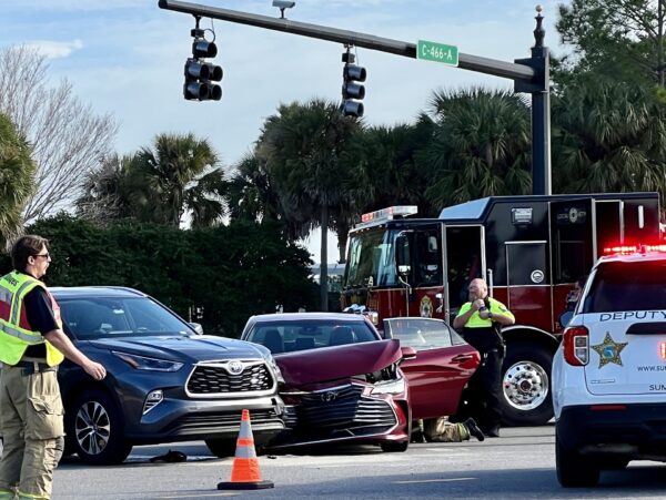 Emergency personnel were on the scene of the crash Thursday morning at County Road 466A and Morse Boulevard Emergency personnel were on the scene of the crash Thursday morning at County Road 466A and Morse Boulevard