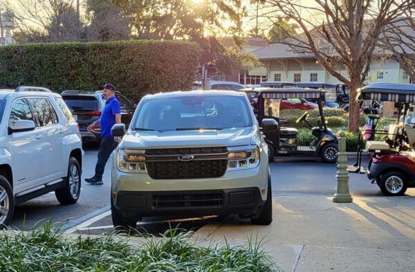 The driver of this vehicle parked half on the sidewalk and half in a handicapped accommodation zone at Lake Sumter Landing The driver of this vehicle parked half on the sidewalk and half in a handicapped accommodation zone at Lake Sumter Landing
