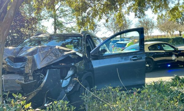 This car left Buena Visata Boulevard, crossed over the multi modal path and crashed into a tree. This car left Buena Visata Boulevard, crossed over the multi modal path and crashed into a tree.