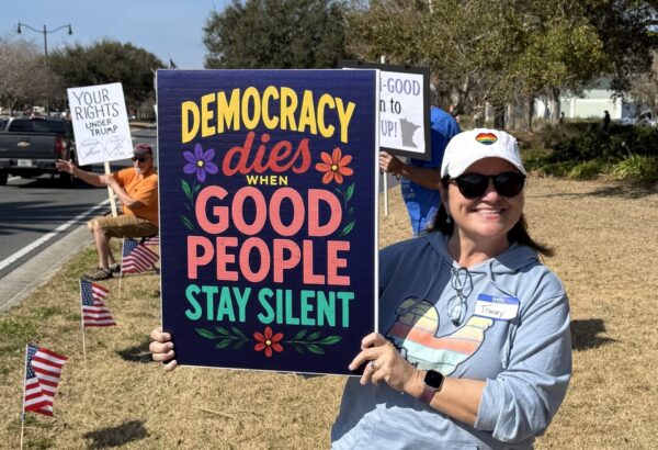 Demonstrators stood up for democracy at the rally