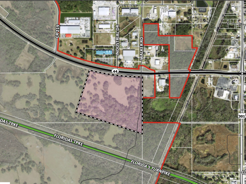 The pink shaded area shows the location of the Monarch Ranch industrial park.