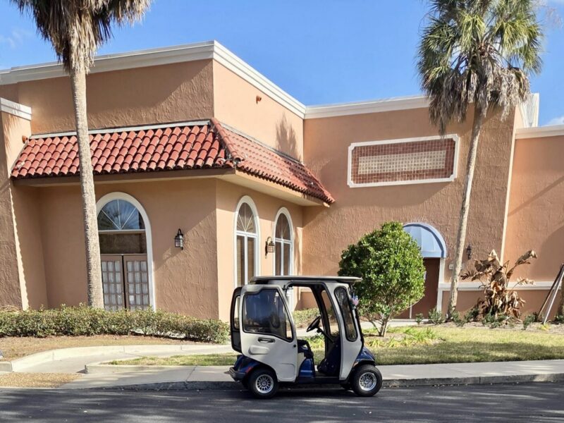 This golf cart driver enjoyed Privileged Parking at La Hacienda Recreation Center