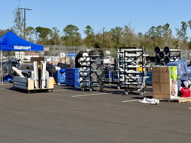 A staging area was being assembled Monday at the Walmart at State Road 44 and Morse Boulevard