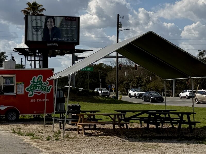 A taco truck is sitting at the location at County Road 466 and U.S. 301