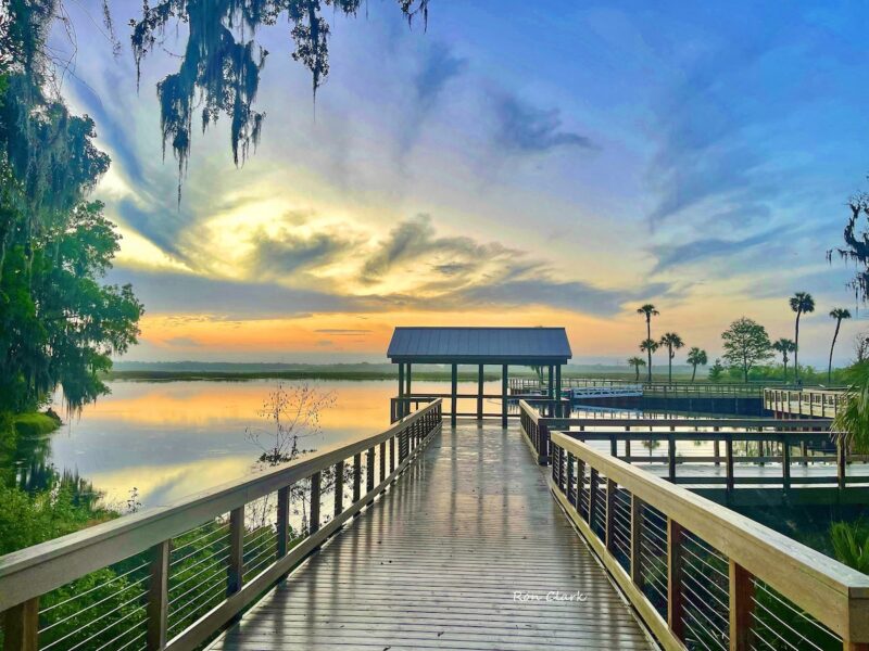Beautiful sunrise behind Lake Okahumpka Recreation Center