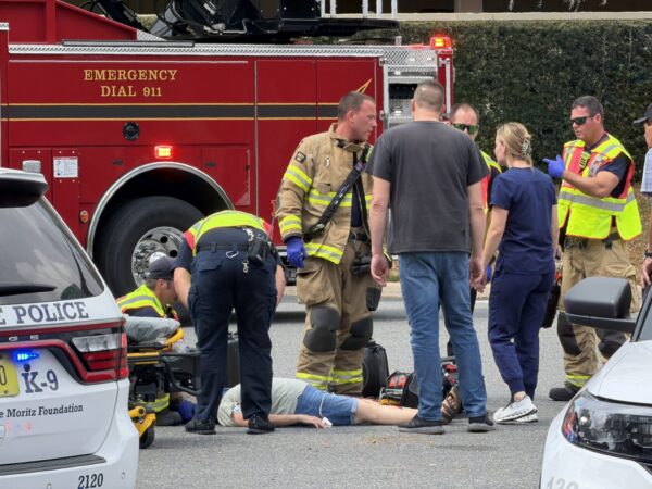 Emergency personnel attended to the grandmother who was knocked from the golf cart Emergency personnel attended to the grandmother who was knocked from the golf cart