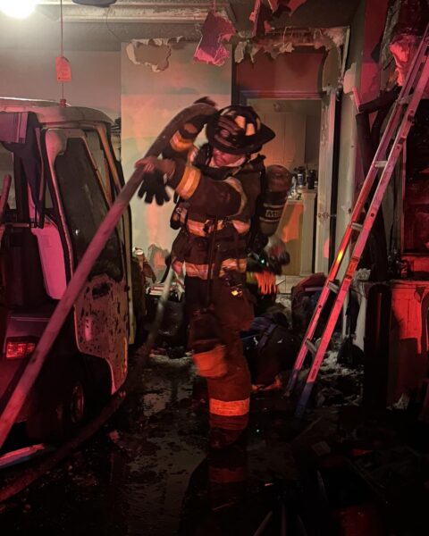 Firefighter in garage Firefighter in garage
