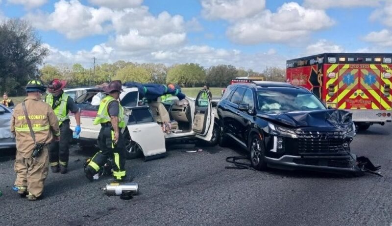 Four people traveling in this Lincoln utility vehicle were injured and taken to Ocala Regional Medical Center