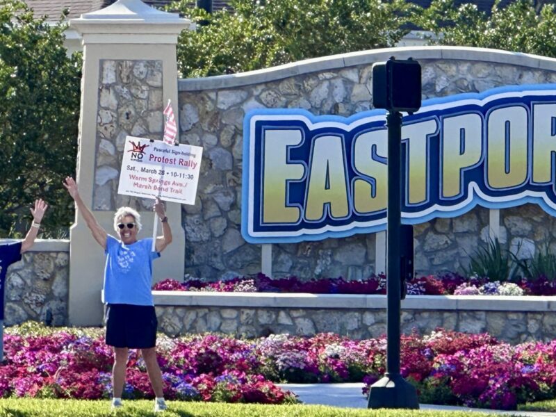 Terri Shevrin of the Village of Hawkins and Jean Roberts of Monarch Grove promoted the upcoming rally.