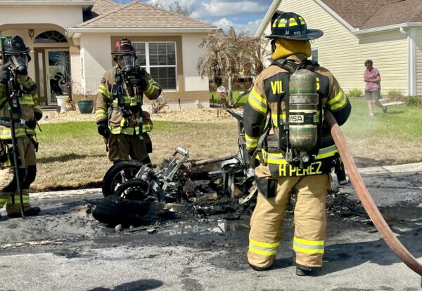 The Villages Public Safety Department put out the golf cart fire Monday afternoon on Southern Trace in the Village of Polo Ridge The Villages Public Safety Department put out the golf cart fire Monday afternoon on Southern Trace in the Village of Polo Ridge