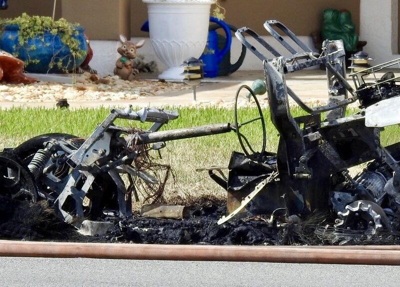 The golf cart was completely incinerated in the blaze.