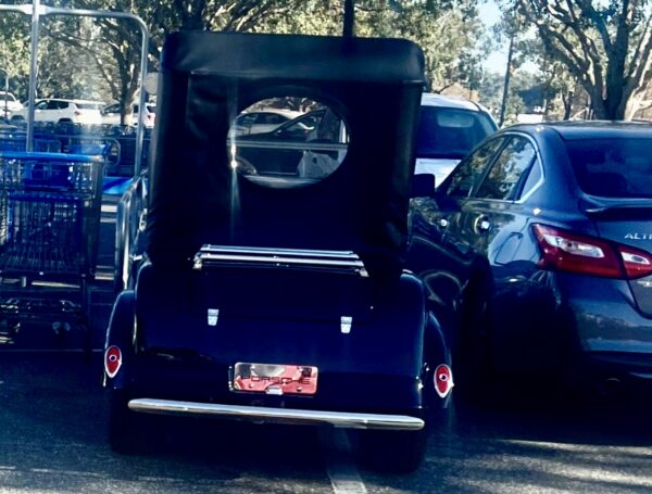 This golf cart squeezed in between a cart corral and another vehicle at Walmart at Buffalo Ridge Plaza This golf cart squeezed in between a cart corral and another vehicle at Walmart at Buffalo Ridge Plaza
