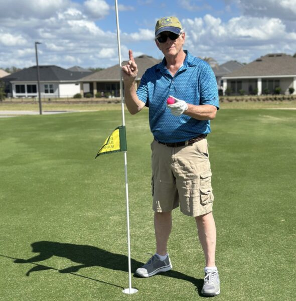 Villager Peter Wright scored a lucky ace at the Mickylee Pitch - Putt. Villager Peter Wright scored a lucky ace at the Mickylee Pitch - Putt.