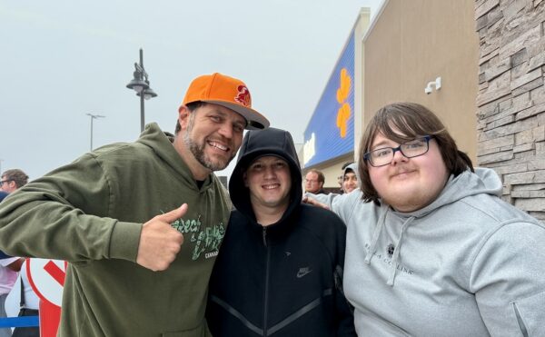 Vincent Raley on the left, Cody Herdy in the center and Clay Patterson came from and stood in line at 5 30 a.m.Tuesday aEustis Vincent Raley on the left, Cody Herda in the center and Clay Patterson came from and stood in line at 5 30 a.m.Tuesday aEustis