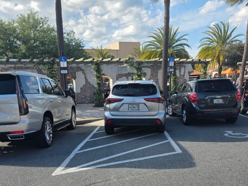 This car squeezed into a parking spot at Spanish Springs Town Square