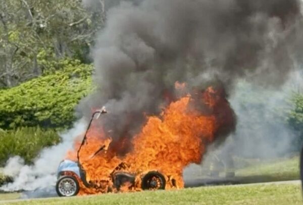 This golf cart erupted in flames Tuesday afternoon in The Villages This golf cart erupted in flames Tuesday afternoon in The Villages