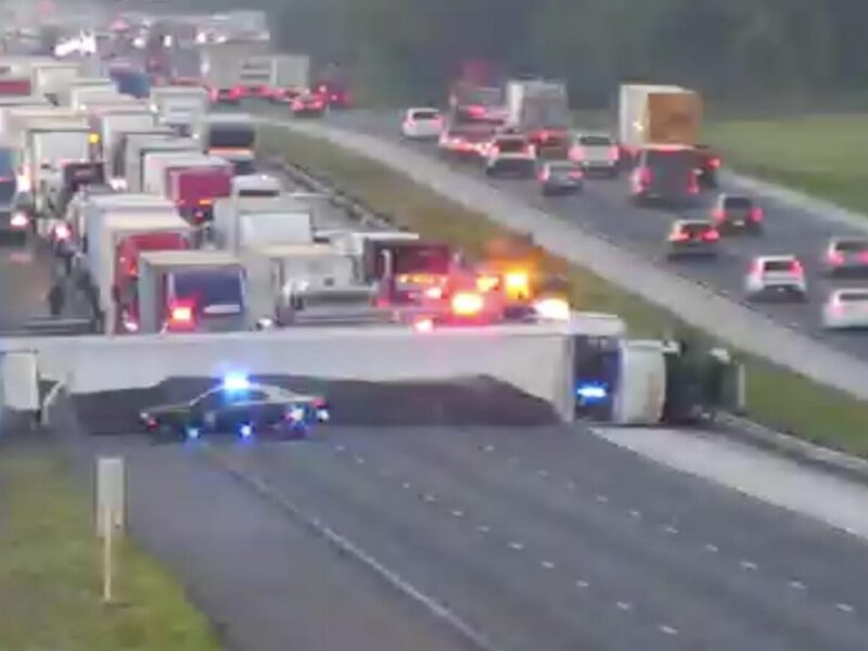 This overturned semi shut down traffic on northbound Interstate 75 in Sumter County