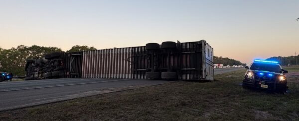 This truck overturned on Interstate 75 in Sumter County This truck overturned on Interstate 75 in Sumter County