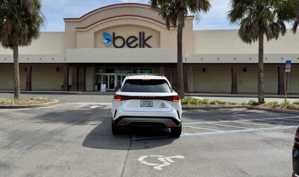 It s not clear what the driver of this Lexus was thinking when parking across a handicapped spot at Belk at La Plaza Grande It s not clear what the driver of this Lexus was thinking when parking across a handicapped spot at Belk at La Plaza Grande