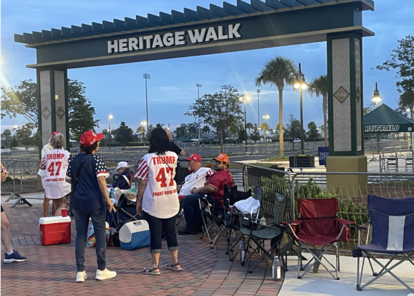 People lined up hoping to see President Trump. People lined up hoping to see President Trump.
