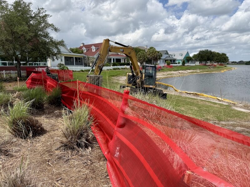 Shoreline stablelization has begun near the Lake Sumter Cottages.