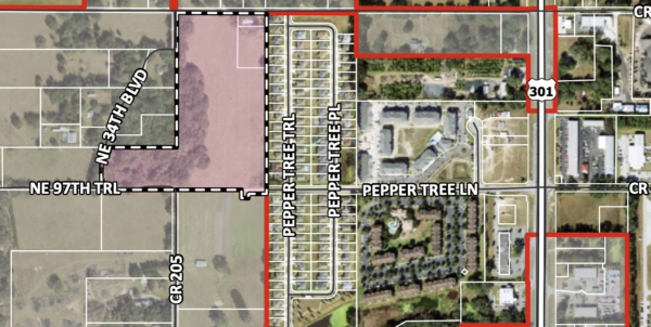The pink shaded area shows the proposed location of the Northern Pines Subdivision The pink shaded area shows the proposed location of the Northern Pines Subdivision