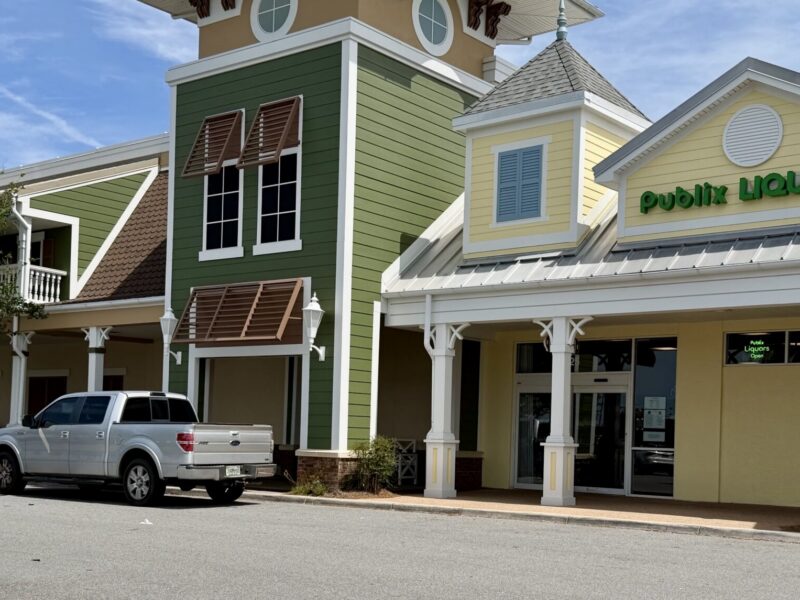 This empty pickup truck with its motor running was sitting for several minutes outside the Publix at Colony Plaza in The Vllags