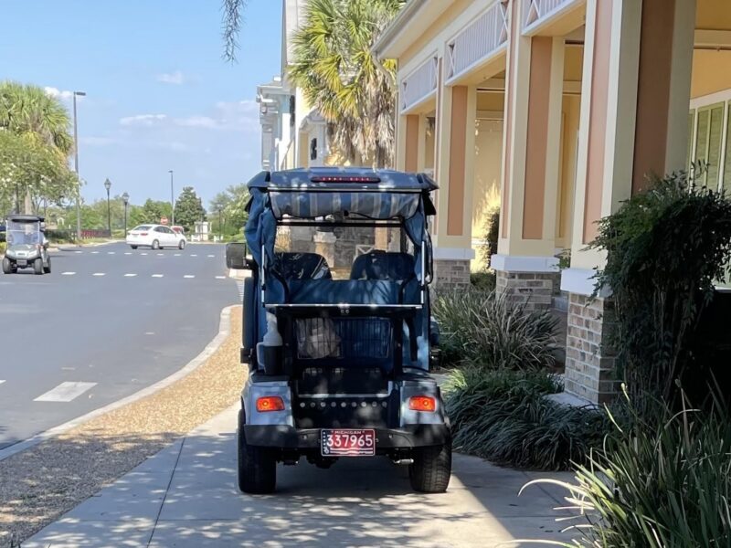 This golf cart driver found a special shady spot at Pinellas Plaza