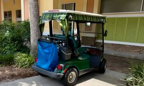 A shopper found some special shaded sidewalk parking at Pinellas Plaza A shopper found some special shaded sidewalk parking at Pinellas Plaza