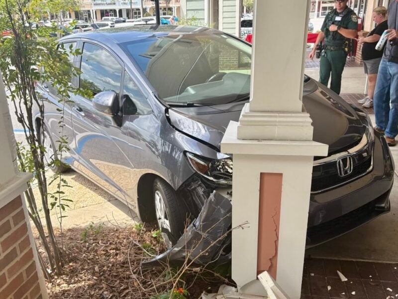 Lady driver hospitalized after crashing into pillar at shopping plaza in The Villages