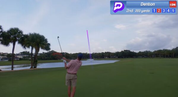 Denton hits his second shot on the Par 5, 2nd Hole Denton hits his second shot on the Par 5, 2nd Hole