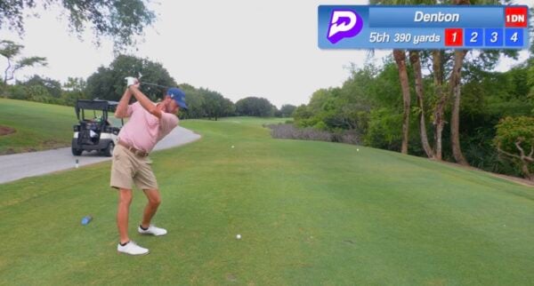 Denton tees off on the 5th hole Denton tees off on the 5th hole