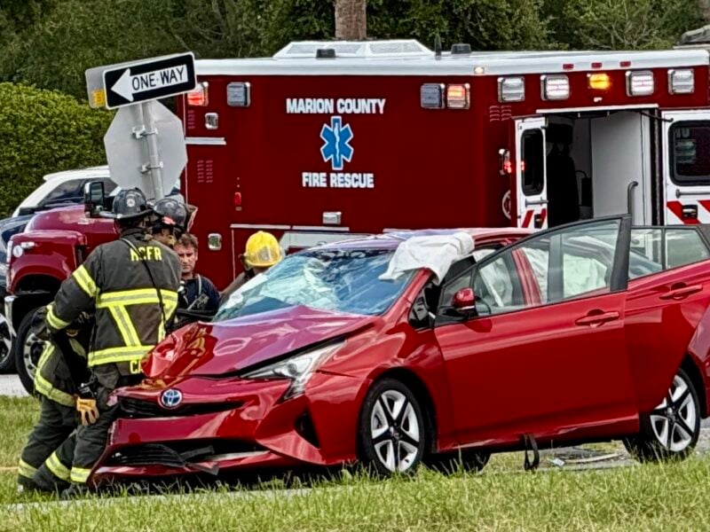 Firefighters extricate one person from car after three-vehicle crash in Summerfield