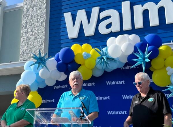 Lady Lake Mayor Ed Freeman spoke at the Walmart grand opening