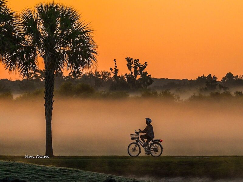 Misty sunrise paints the sky for a morning bike ride on Hogeye Pathway