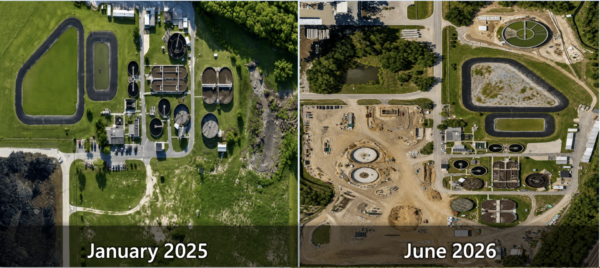 These two dated photos show the amount of progress made at the wastewater treatment plant in Wildwood. These two dated photos show the amount of progress made at the wastewater treatment plant in Wildwood.