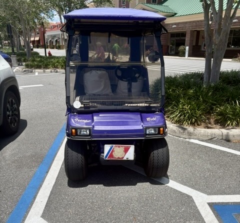 This golf cart driver was apparently unhappy when a Parking Patrol member pointed out her golf cart was parked in a handicapped zone This golf cart driver was apparently unhappy when a Parking Patrol member pointed out her golf cart was parked in a handicapped zone