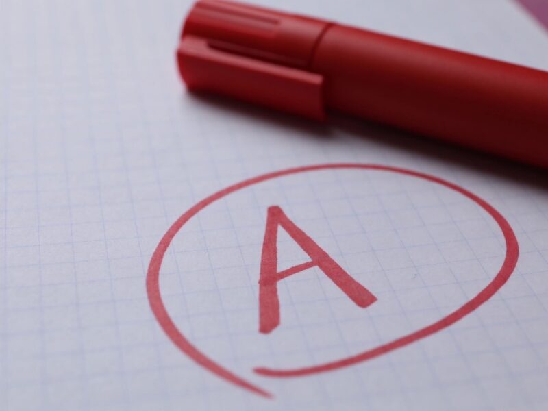 A letter A grade on a school worksheet