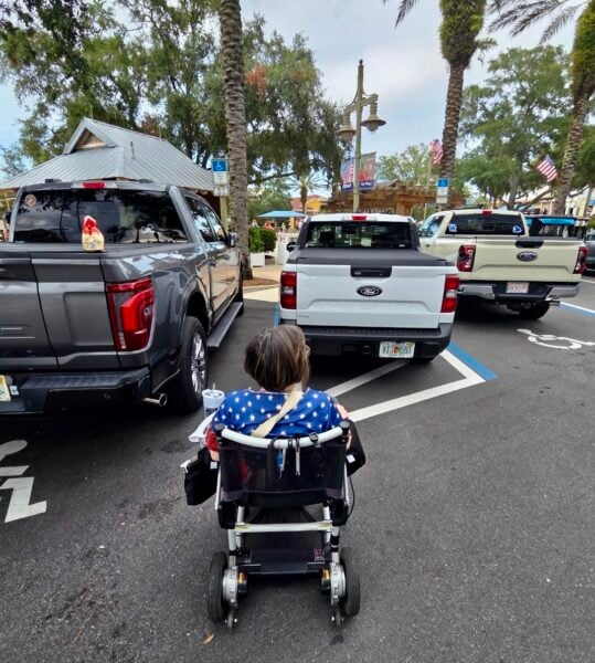 A member of the Parking Patrol shot this photo of abuse of the handicapped accommodation zone at Lake Sumter Landing A member of the Parking Patrol shot this photo of abuse of the handicapped accommodation zone at Lake Sumter Landing