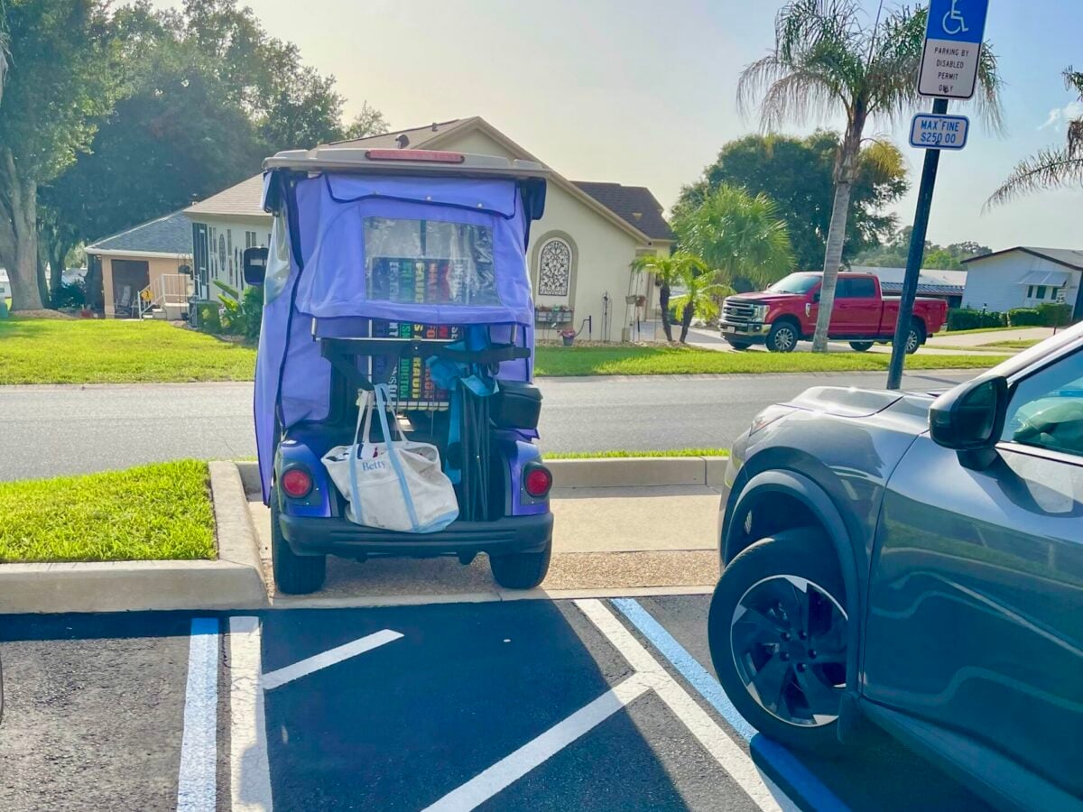 Blocking the sidewalk at country club in The Villages