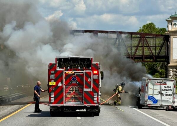 The Villages Public Safety Department responded to the vehicle fire on Florida s Turnpike near the golf cart bridge The Villages Public Safety Department responded to the vehicle fire on Florida s Turnpike near the golf cart bridge