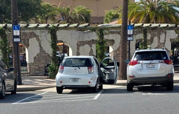 This driver was able to squeeze into the handicapped accommodation zone at Spanish Springs Town Square This driver was able to squeeze into the handicapped accommodation zone at Spanish Springs Town Square
